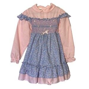 Vintage Robyn Sue Girls Dress Size 6 Prairie Style Floral Long Sleeve Tie Waist